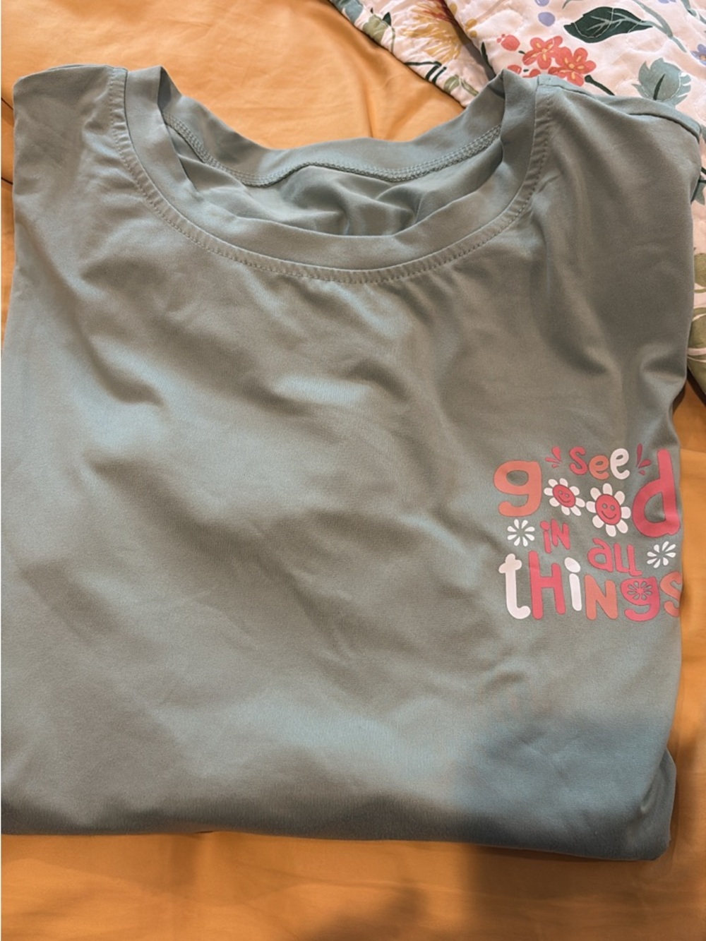 Sage Green Short Sleeve Tee with Pink Positive Graphic